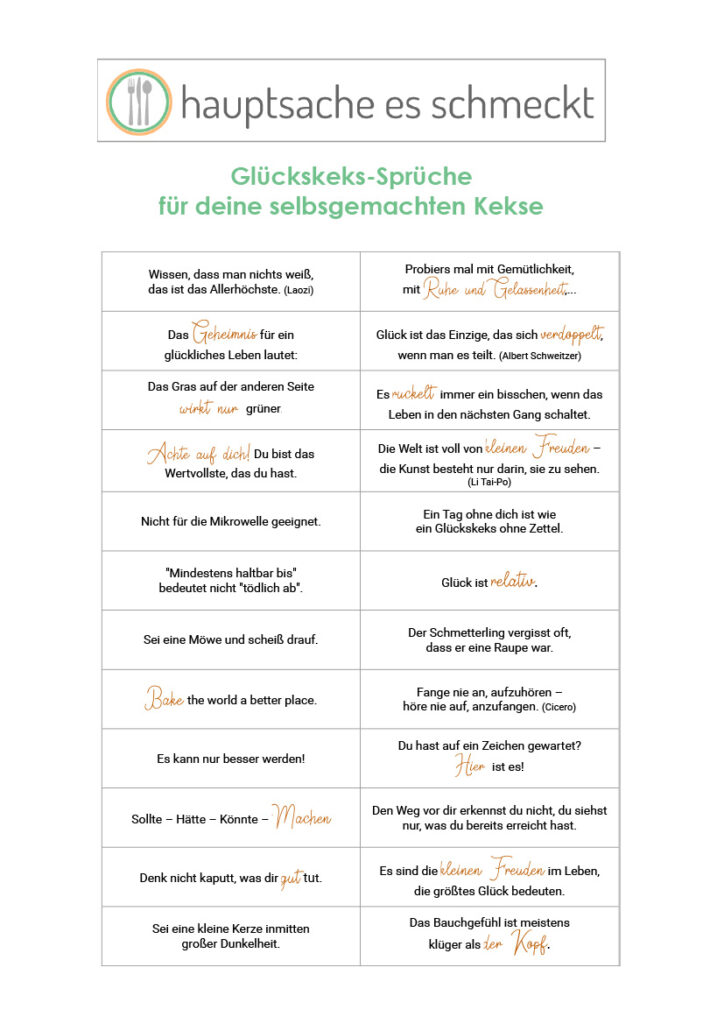 Sprüche für Glückskekse zum Abspeichern und Ausdrucken